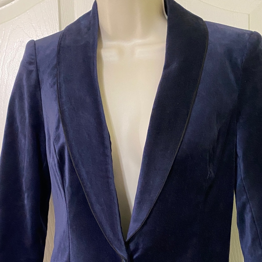 Classic Navy Velvet Women's Blazer - Picture 5 of 6